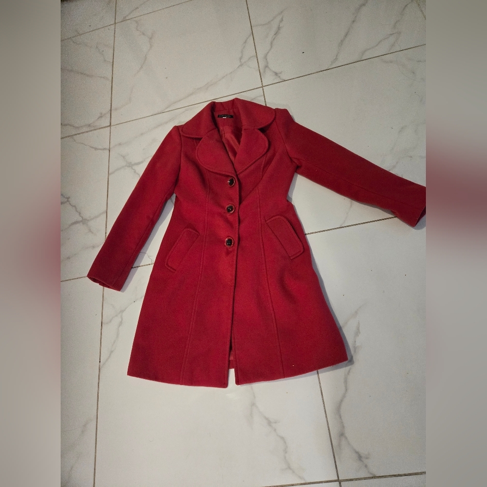 Women's R Pasarella Wool Blend Winter Coat | Classic Tailored Red | Size 10 - Picture 3 of 9